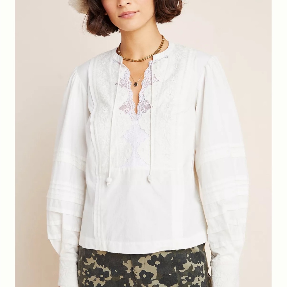 NWT Anthropologie Delilah Pleated Lace Peasant
Blouse